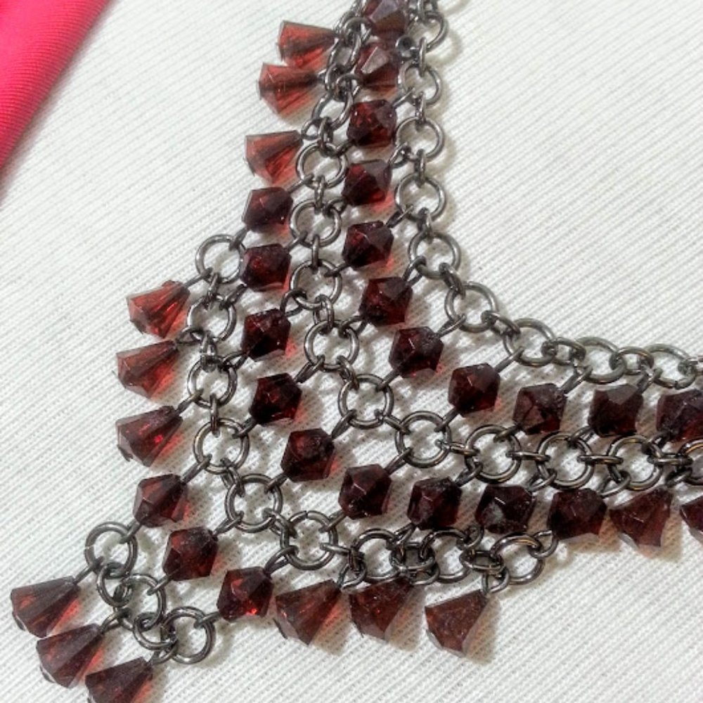 1928 Vintage inspired bib necklace red cone beads